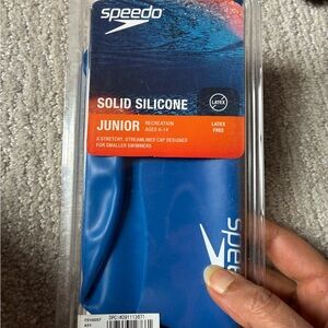 Speedo Blue Solid Silicone Swim Cap size Junior fits ages 6-14